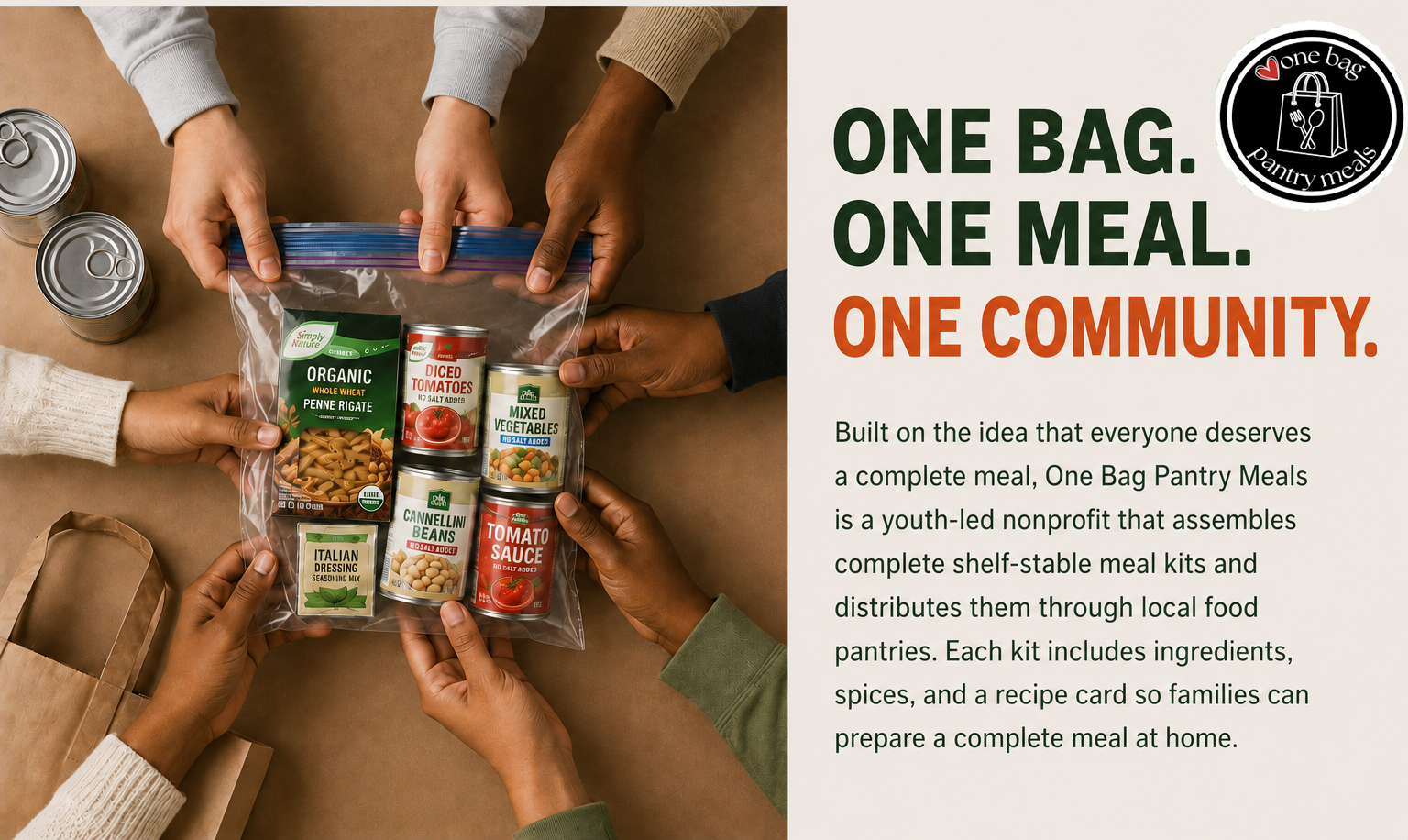 One Bag. One Meal. One Community. One Bag Pantry Meals mission overview